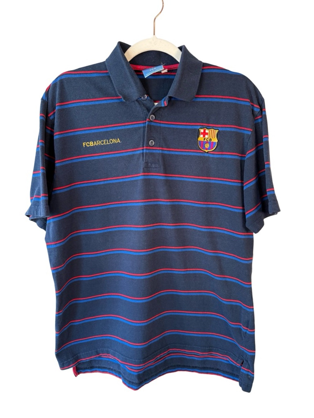 FC Barcelona Navy Polo Shirt with Red & Blue Stripes Size XL Vintage Sporty